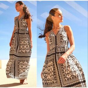 FAT FACE Black White Maya Palace Scarf Maxi Dress Boho Summer Dress size 4